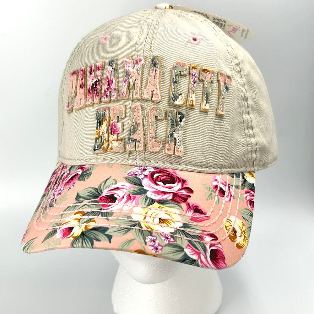 Robin Ruth Panama City Beach Hat Adj Tan Pink Floral NWT Baseball Cap PCB FL